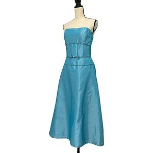 Pinky & Me Party Dress Size 14 Blue Strapless Convertible Dainty Rhinestone Bow